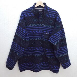 Patagonia Synchilla Snap T Pullover Fleece Jacket Blue Geometric Pattern Mens XL